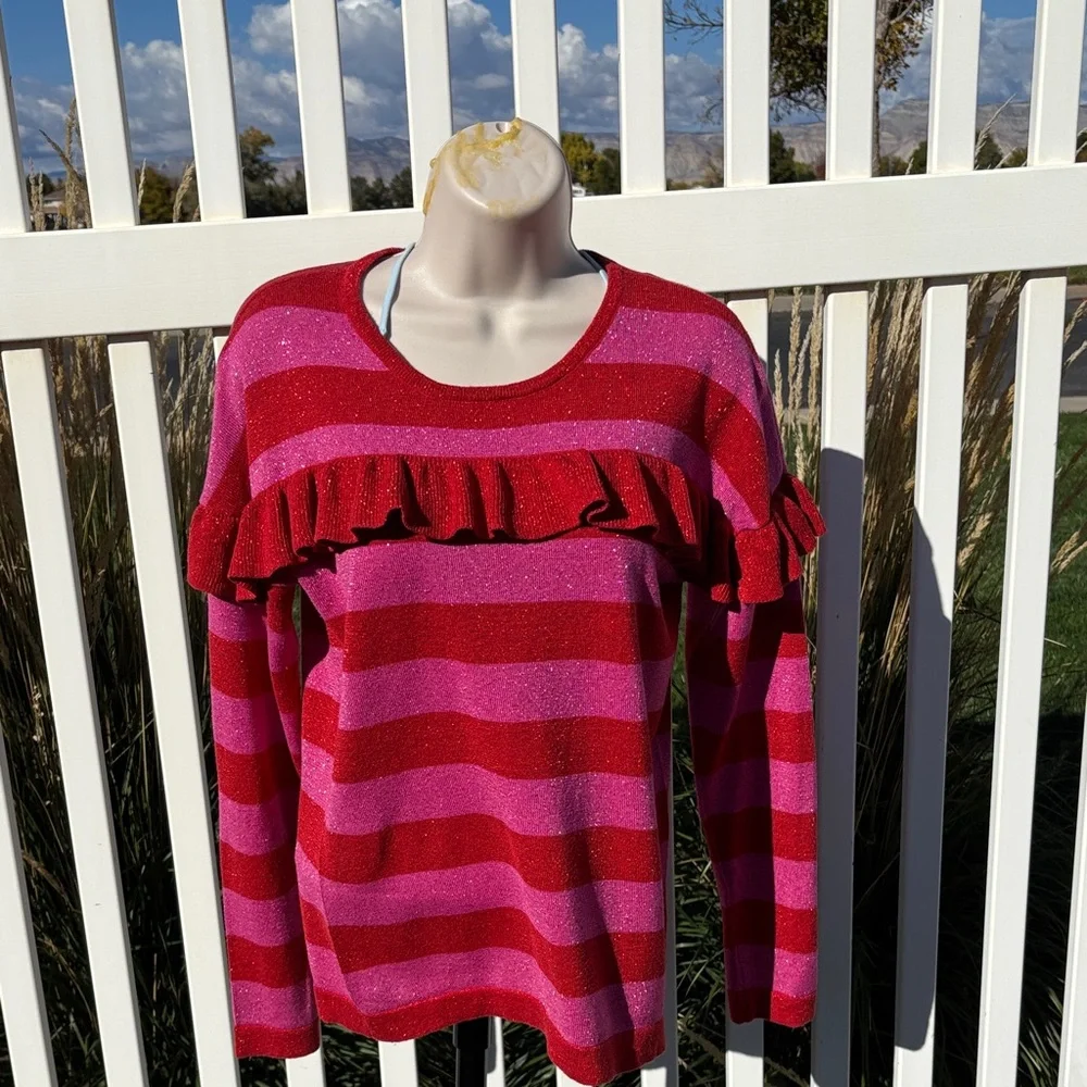 Kate Spade Red Pink Sparkle Sweater Size 14 Freshly Dry Cleaned